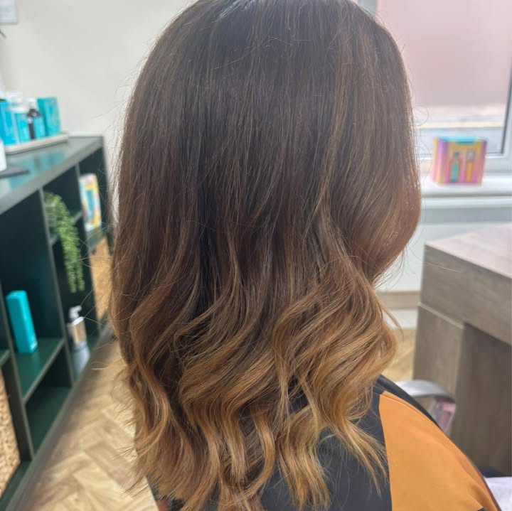 Brunette to caramel balayage waves